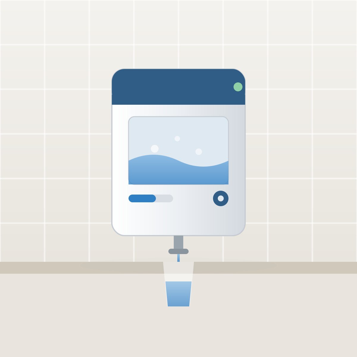 Wall-mounted water purifier over a glass